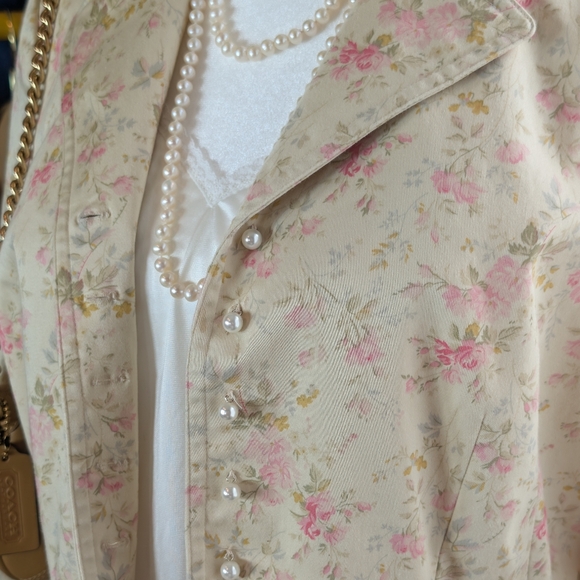Chaps Y2K Floral Blazer Pearl Button Jacket - Picture 3 of 8